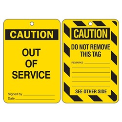 Brady Caution Out of Service Lock out tag Yellow/ Black pack of 100