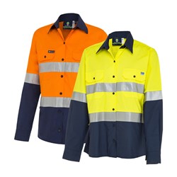 WS Workwear Ripstop Womens Hi-Vis Button-Up Shirt with Reflective Tape
