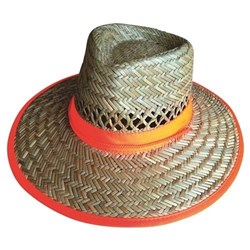 Wide Brim Straw Hat with Orange Band