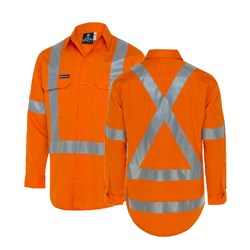 WS Workwear Mens Hi-Vis Drill Button-Up Shirt with H-X-Reflective Tape