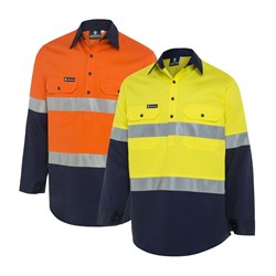 WS Workwear Mens Hi-Vis Half-Button-Up Shirt with Reflective Tape