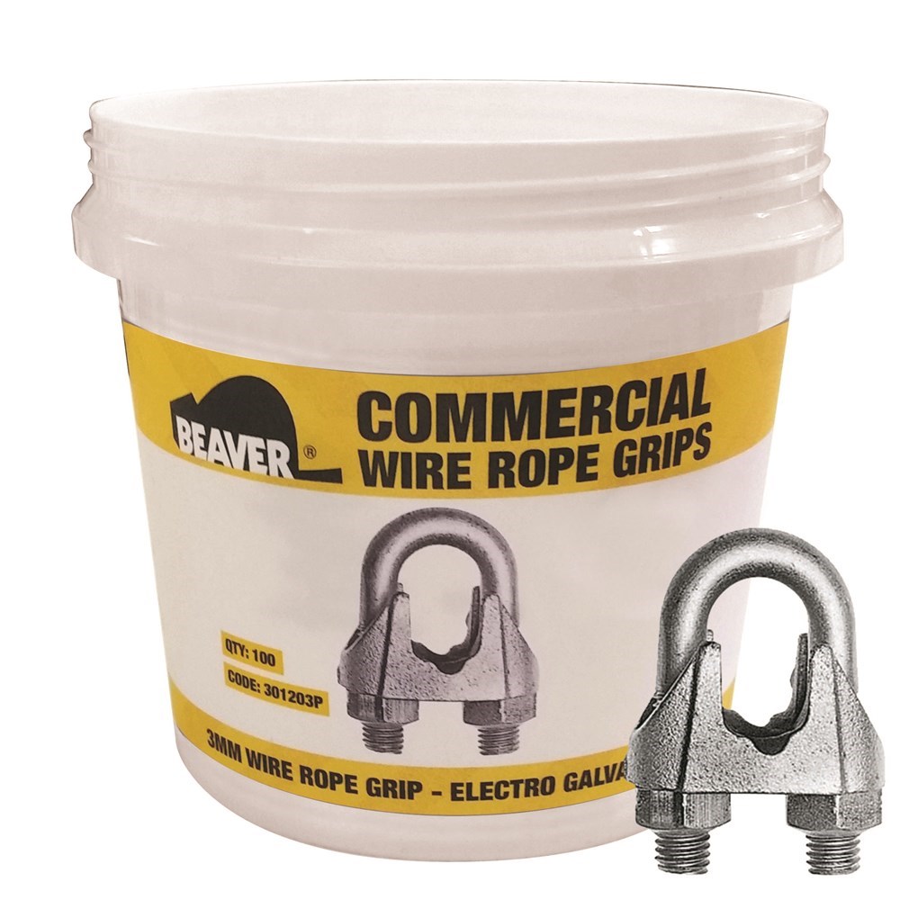 Beaver Commercial Galvanised Wire Rope Grips (Pail) 3mm