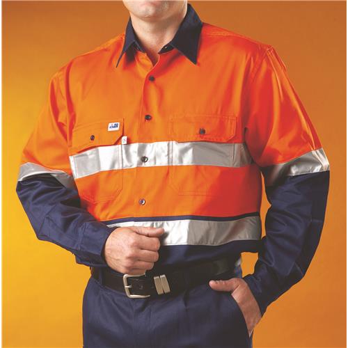 WS Workwear Mens Hi-Vis Button-Up Shirt with Reflective Tape