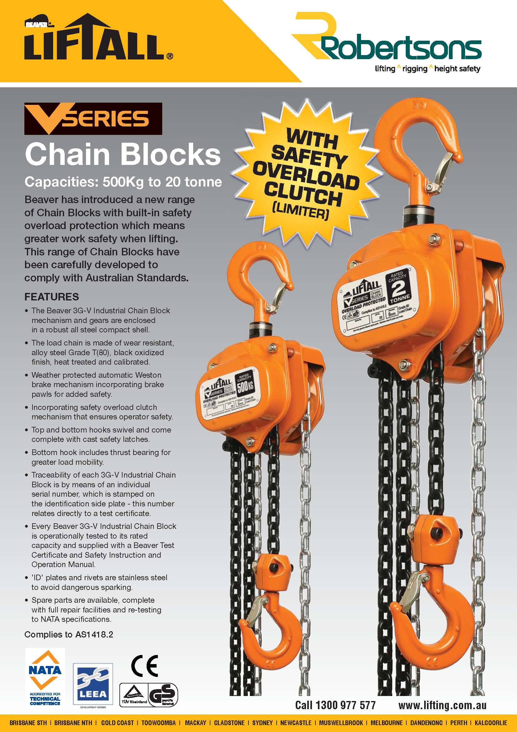 Beaver Liftall 3GV Industrial Chain Blocks With Overload Protection Bunzl Safety AU