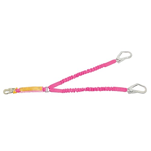 Shock Absorbing Lanyard B-Safe Elasti Twin 2M-1.5M Stel Snp Hok & Scaf Hoks 50KG-140KG PNK
