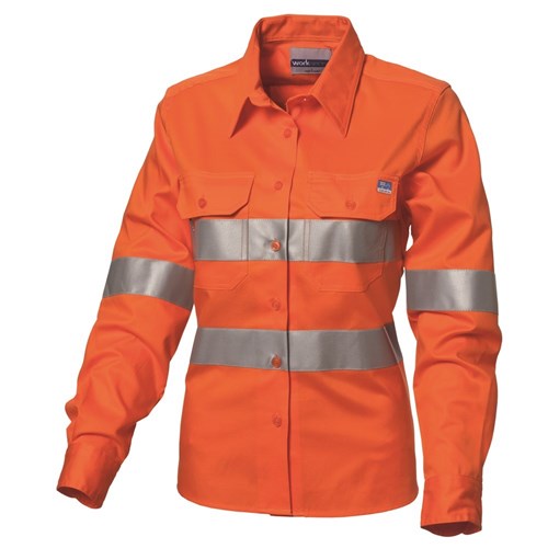 WS Workwear Womens Hi-Vis Button-Up Shirt with Reflective Tape