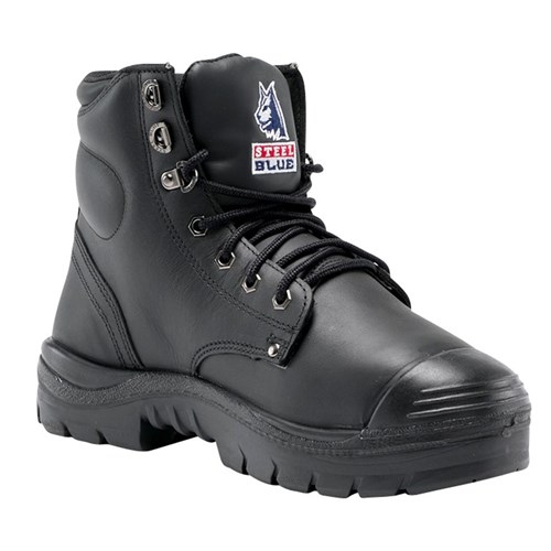 Steel Blue Argyle Lace Up Safety Boot with Met Guard, Bump Cap and Nitrile Sole