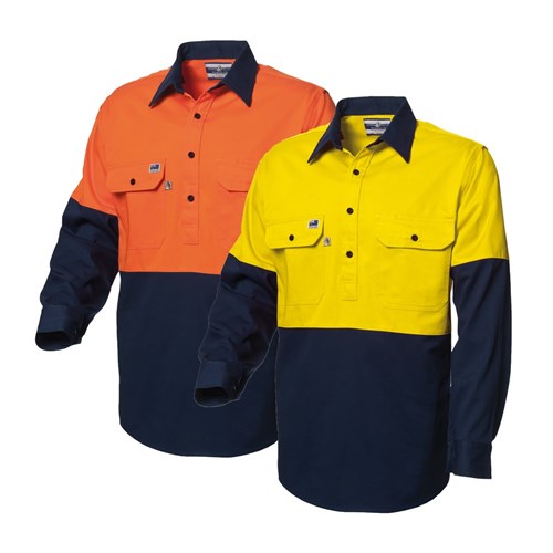 WS Workwear Mens Hi-Vis Half-Button Drill Shirt