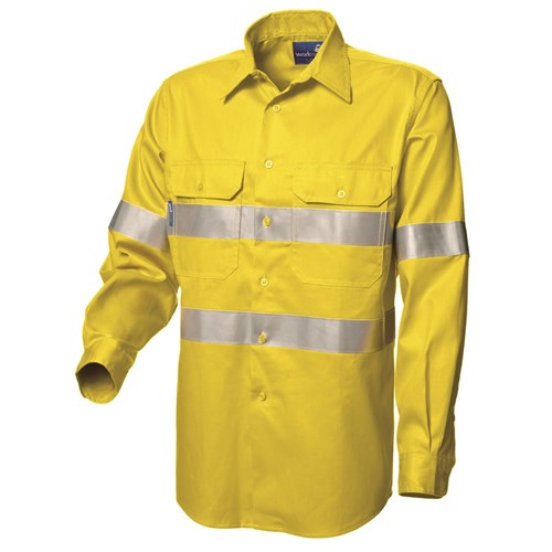 WS Workwear Mens Hi-Vis Button-Up Shirt with Reflective Tape