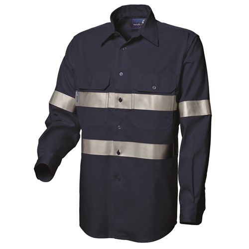 WS Workwear Mens Hi-Vis Button-Up Shirt with Reflective Tape