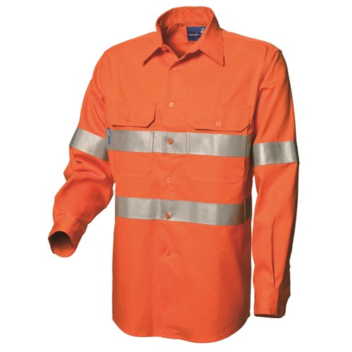 WS Workwear Mens Hi-Vis Button-Up with Reflective Tape