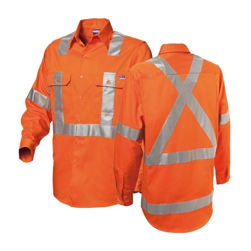 WS Workwear Mens Hi-Vis Button-Up Shirt with H-X-Reflective Tape