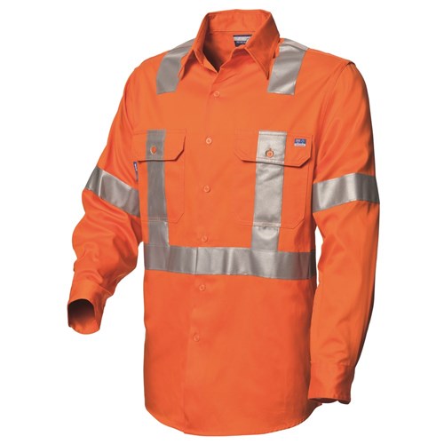 WS Workwear Mens Hi-Vis Button-Up Shirt with H-X-Reflective Tape