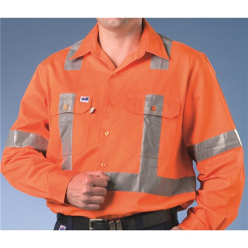WS Workwear Mens Hi-Vis Button-Up Shirt with H-X-Reflective Tape