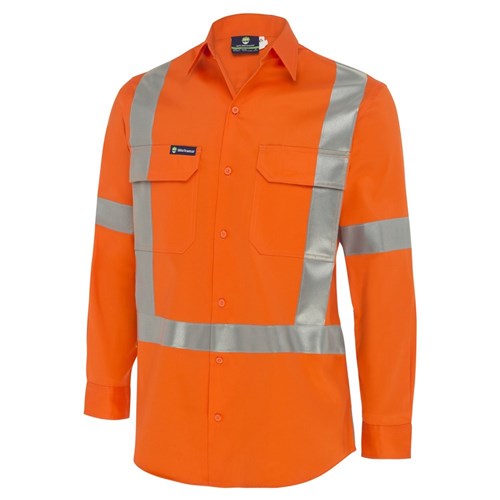 WS Workwear Mens Hi-Vis Drill Button-Up Shirt with H-X-Reflective Tape