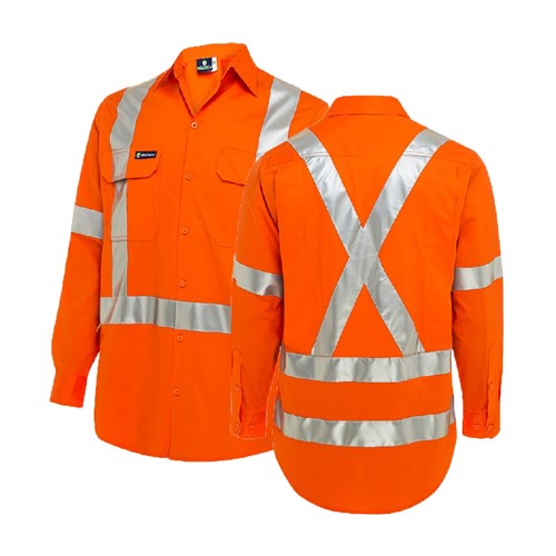 WS Workwear Mens Hi-Vis Button-Up Shirt with H-X-Reflective Tape