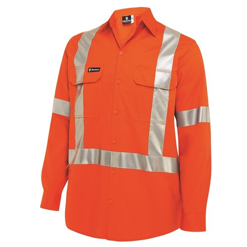 WS Workwear Mens Hi-Vis Button-Up Shirt with H-X-Reflective Tape