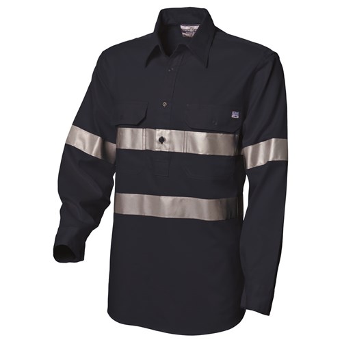 WS Workwear Mens Hi-Vis Half-Button Shirt with Reflective Tape ...