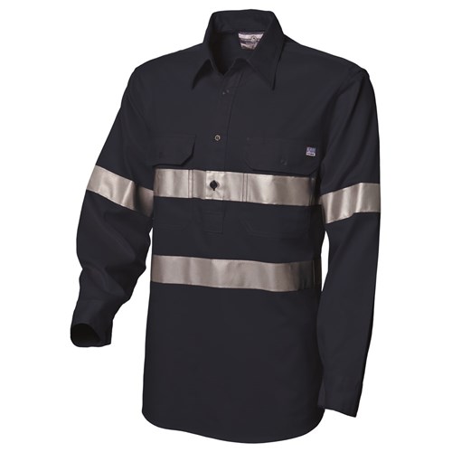 WS Workwear Mens Hi-Vis Half-Button Shirt with Reflective Tape