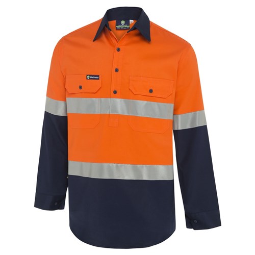 WS Workwear Mens Hi-Vis Half-Button-Up Shirt with Reflective Tape