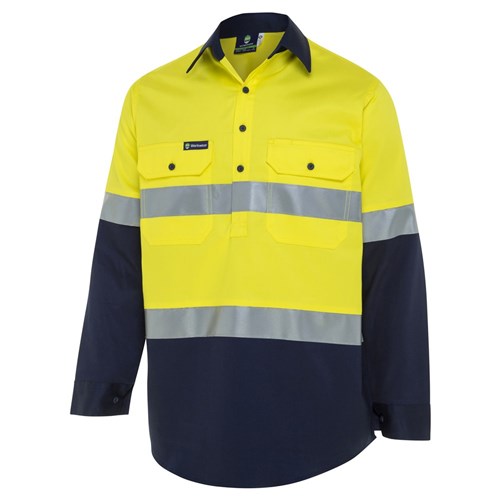 WS Workwear Mens Hi-Vis Half-Button-Up Shirt with Reflective Tape