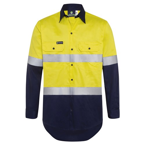 WS Workwear Horizontal Vented Mens Hi-Vis Button-Up Shirt with Reflective Tape