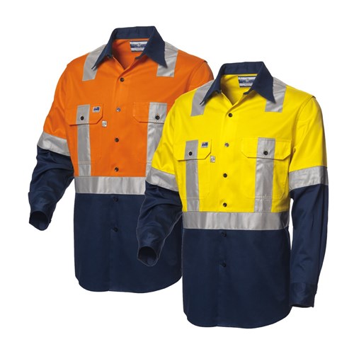 WS Workwear Mens Hi-Vis Button-Up Shirt with H-Reflective Tape