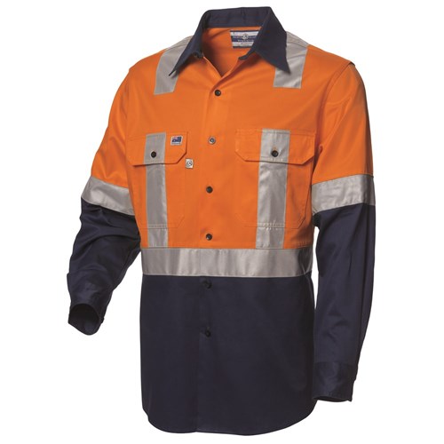 WS Workwear Mens Hi-Vis Button-Up Shirt with H-Reflective Tape