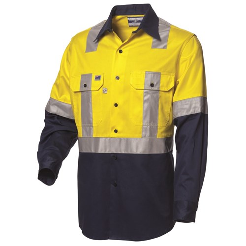 WS Workwear Mens Hi-Vis Button-Up Shirt with H-Reflective Tape
