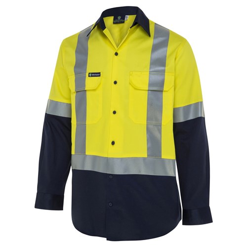 WS Workwear Mens Hi-Vis Button-Up Shirt with H-Reflective Tape