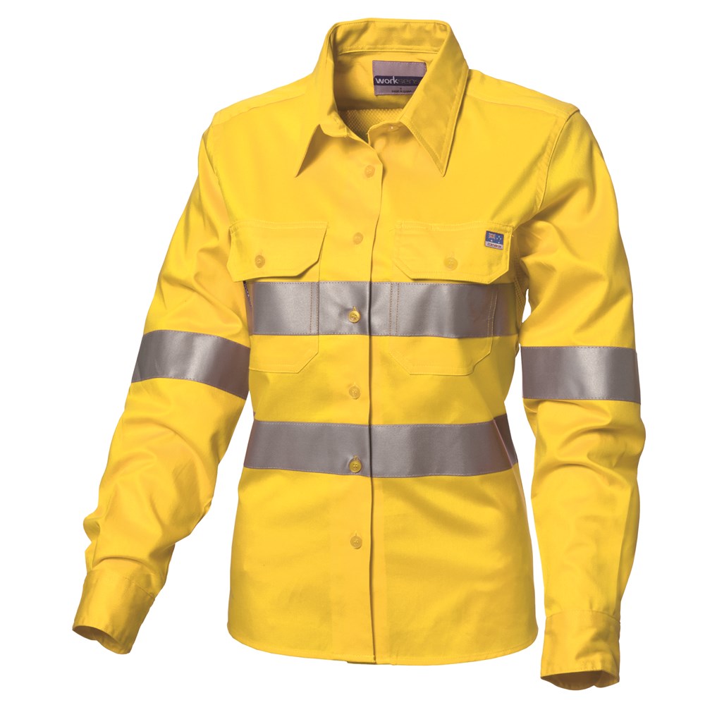 WS Workwear Womens Hi-Vis Button-Up Shirt with Reflective Tape - Bunzl Safety