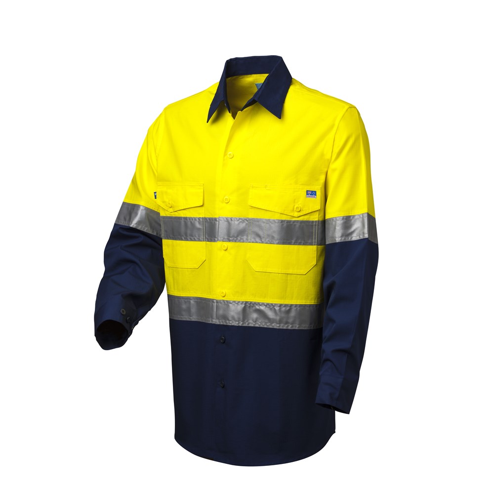 WS Workwear Koolflow Mens HiVis ButtonUp Shirt with Reflective Tape